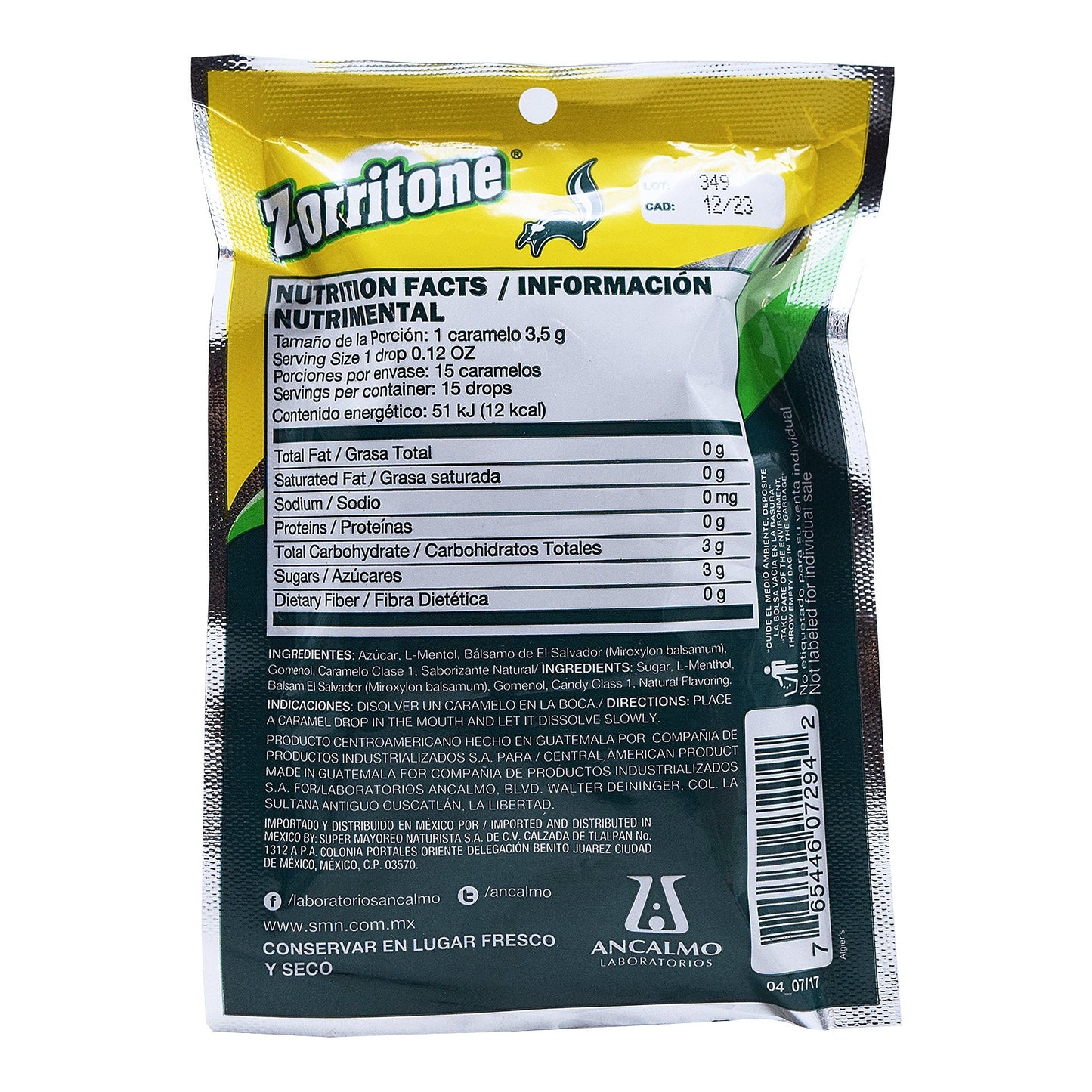 Caramelo Zorritone 15 Caramelos Bolsa (ANCALMO)