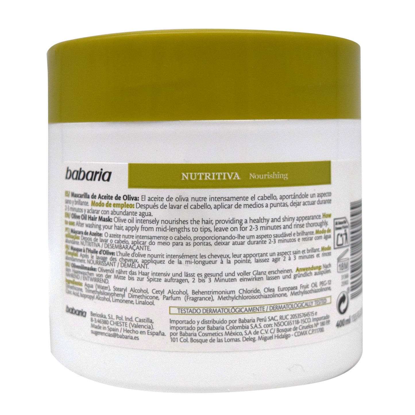 Mascarilla Capilar Aceite De Oliva 400 Mililitros (BABARIA)