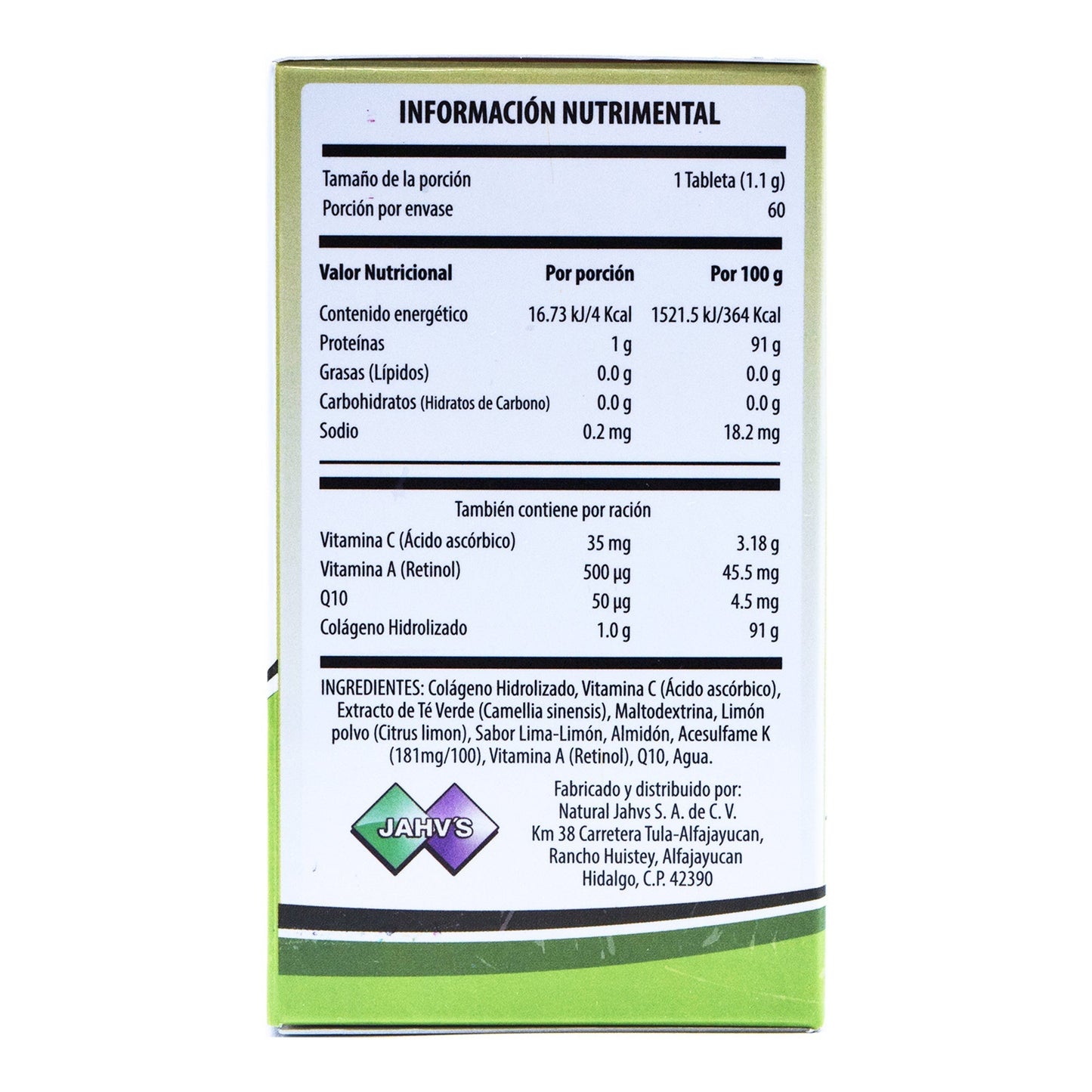Colageno Collagen Te Verde-Limon 60 Tabletas (NATURAL JAHVS)