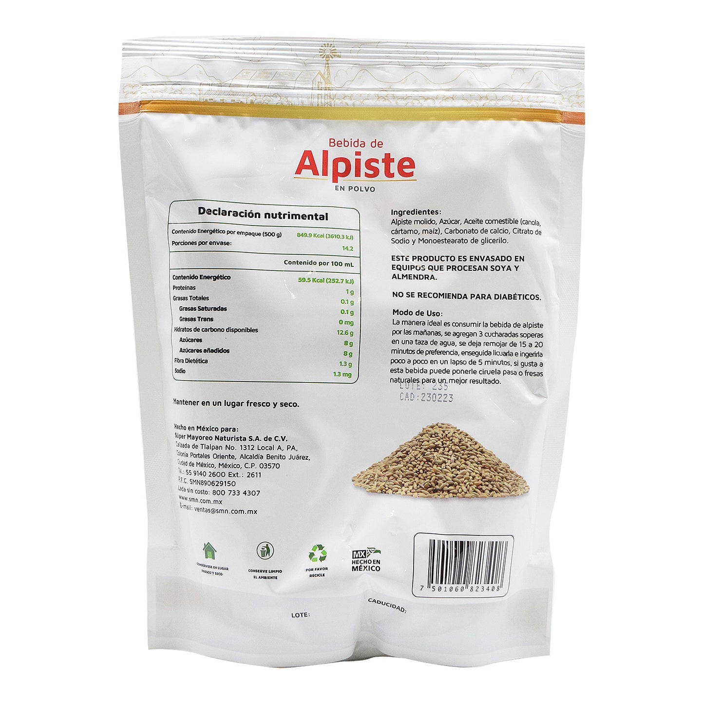 Bebida De Alpiste Alpist Pak 500 G (CEREPAK)