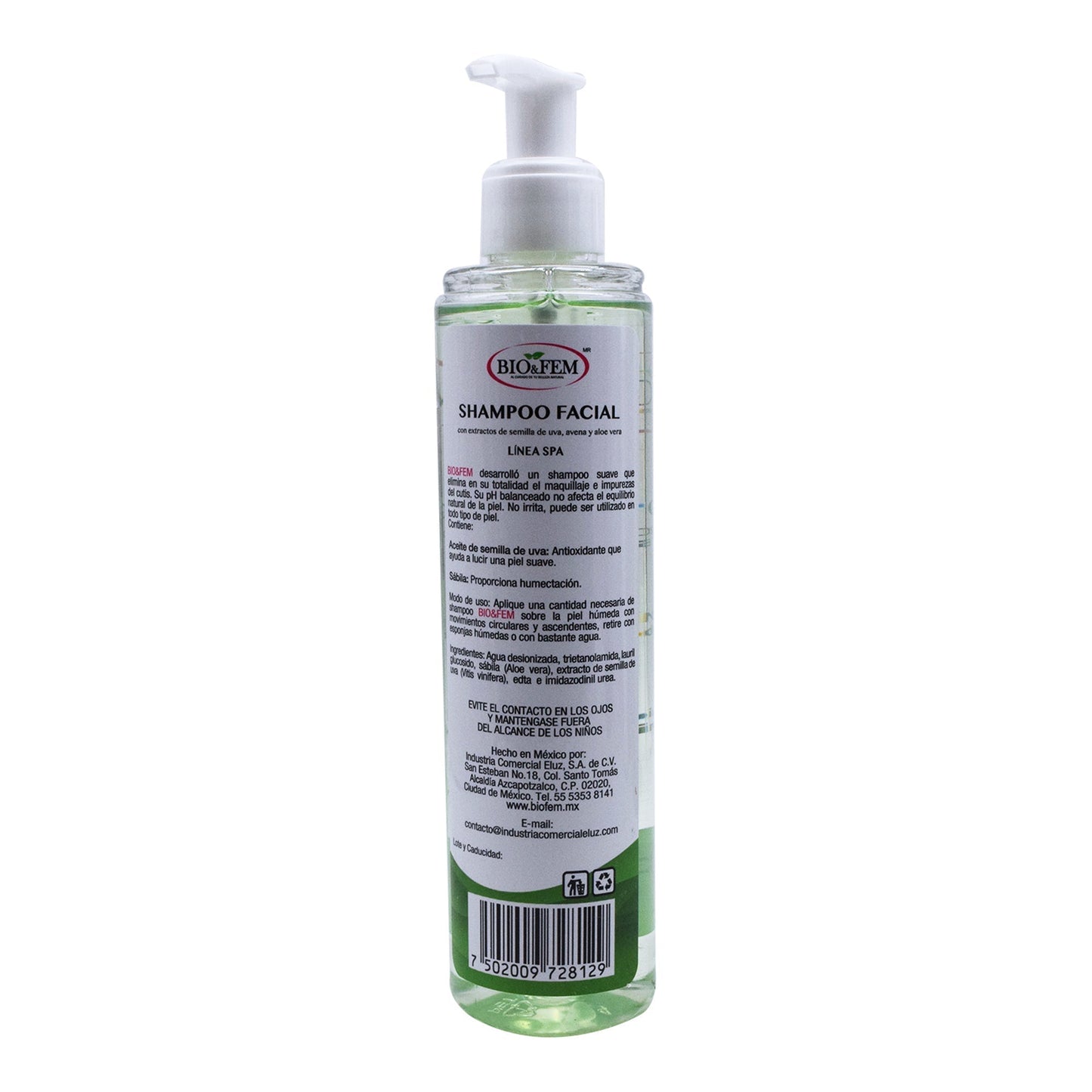 Shampoo Facial De Avena Aloe Y Semilla De Uva 250 Mililitros (BIO&FEM)
