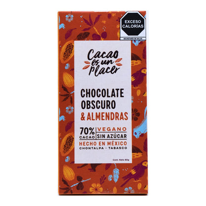 Chocolate Obscuro Con Almendras Sin Azucar 80 G (CACAO ES UN PLACER)
