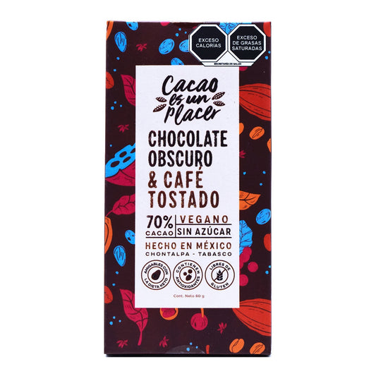Chocolate Obscuro Con Cafe Tostado Sin Azucar 80 G (CACAO ES UN PLACER)