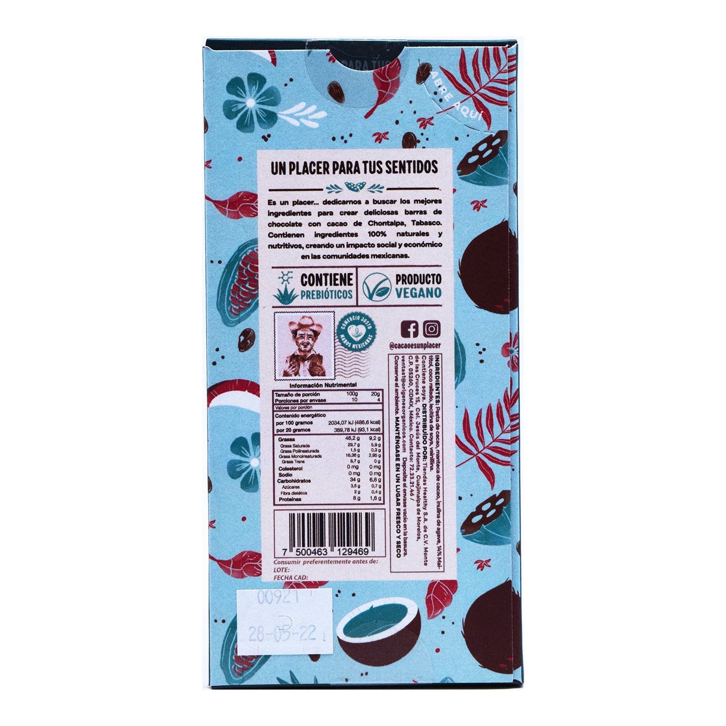 Chocolate Obscuro Con Coco Rallado 80 G (CACAO ES UN PLACER)