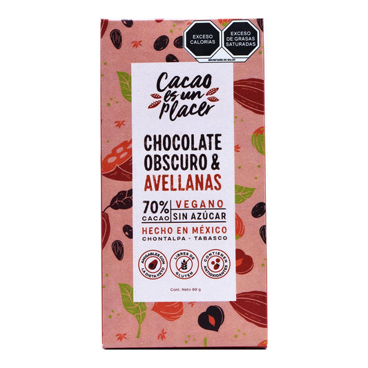 Chocolate Obscuro Con Avellanas Sin Azucar 80 G (CACAO ES UN PLACER)