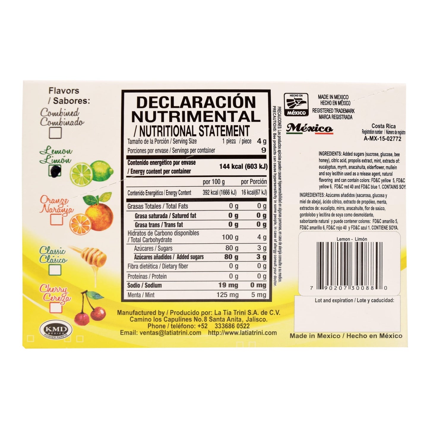 Caramelo De Propoleo Sabor Limon 36 G (Paquete 12) (LA TIA TRINI)