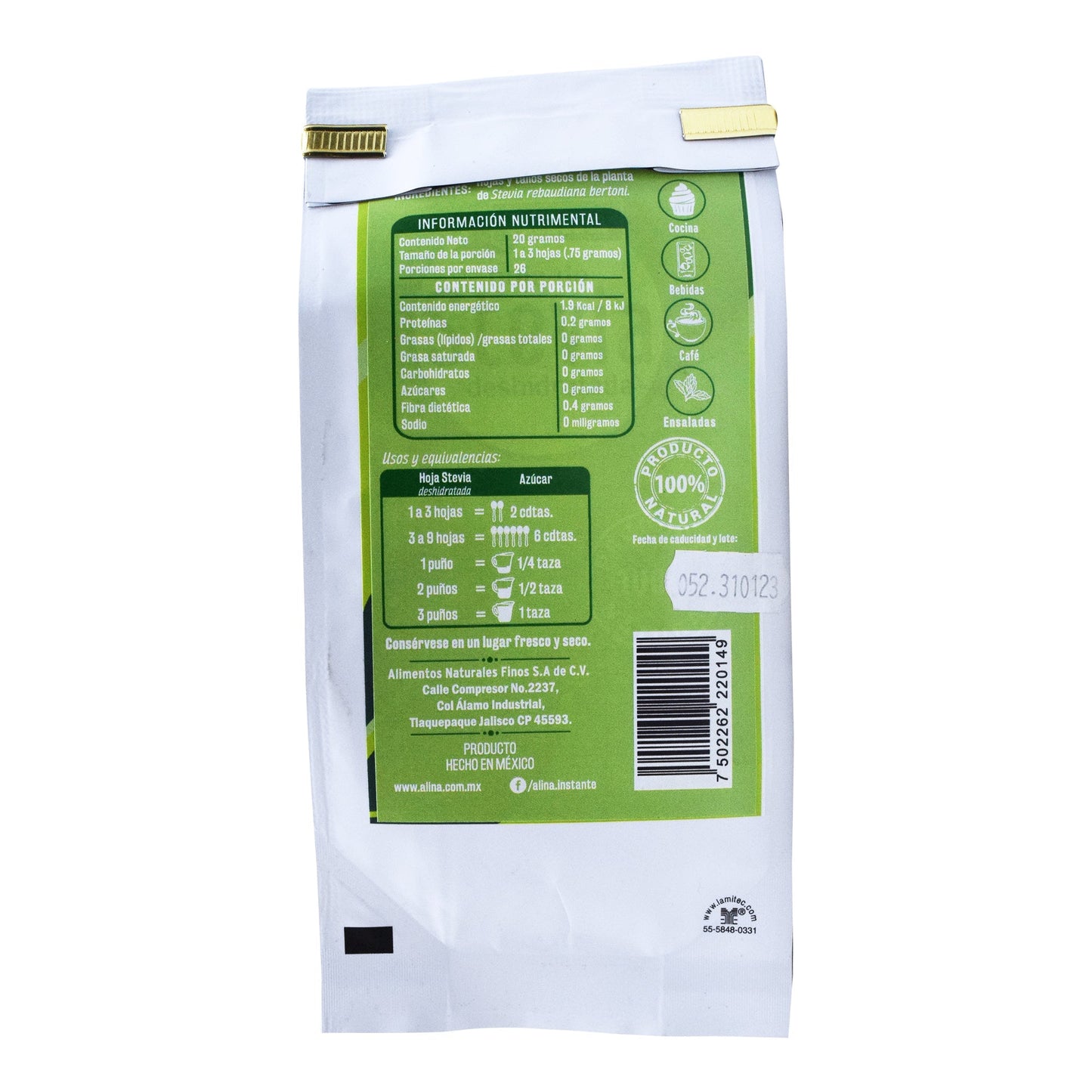 Hoja De Stevia Deshidratada 20 G (ALINA)