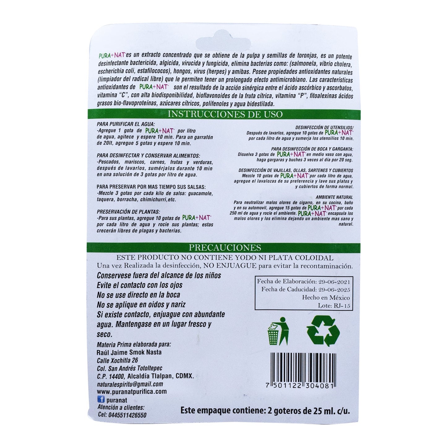 Desinfectante Para Frutas Y Verduras 2 Pzas (PURA NAT)