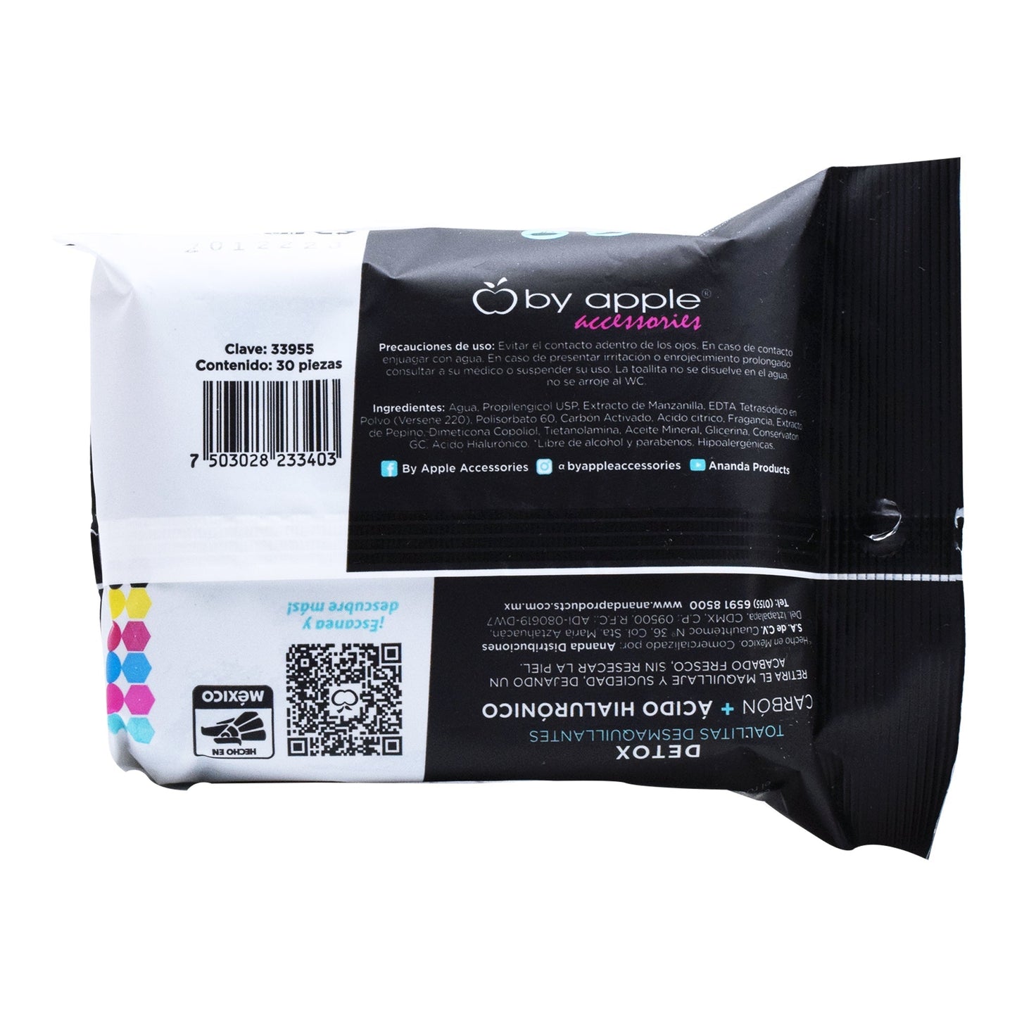 Toallita Desmaquillante Con Carbon Activado 30 Pzas (BY APPLE ACCESORIES)