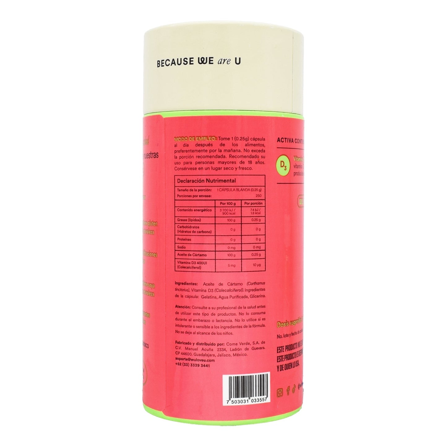 Vitamina D3 250 Cápsulas (WU NUTRITION)