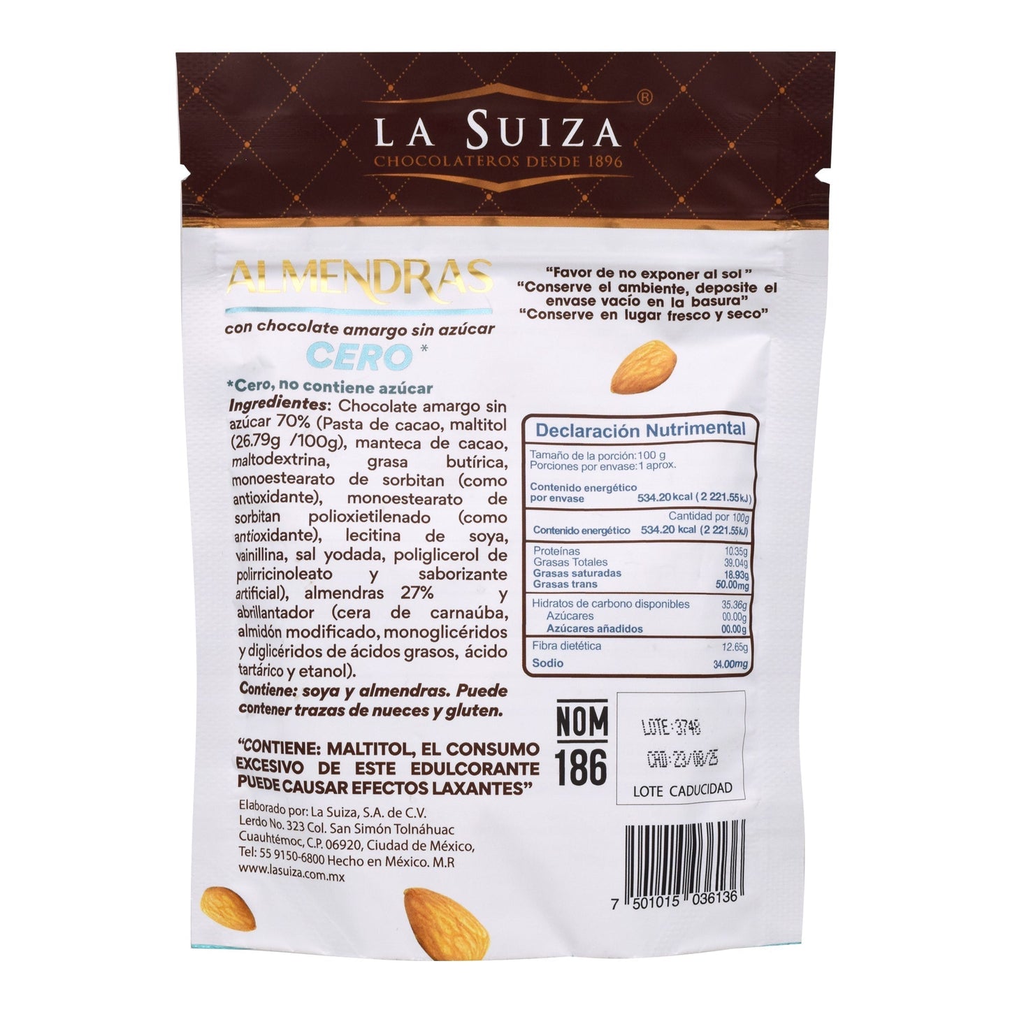 Almendras Cubiertas Chocolate Amargo 100 G (LA SUIZA)