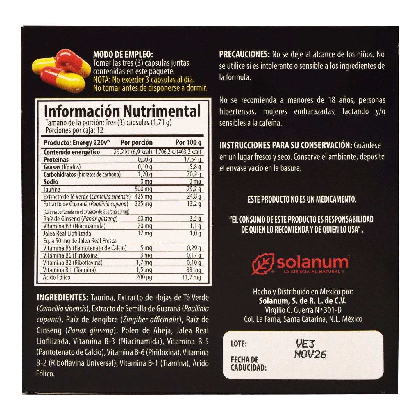 Guarana Ginseng 3 Cápsulas (SOLANUM ENERGY)