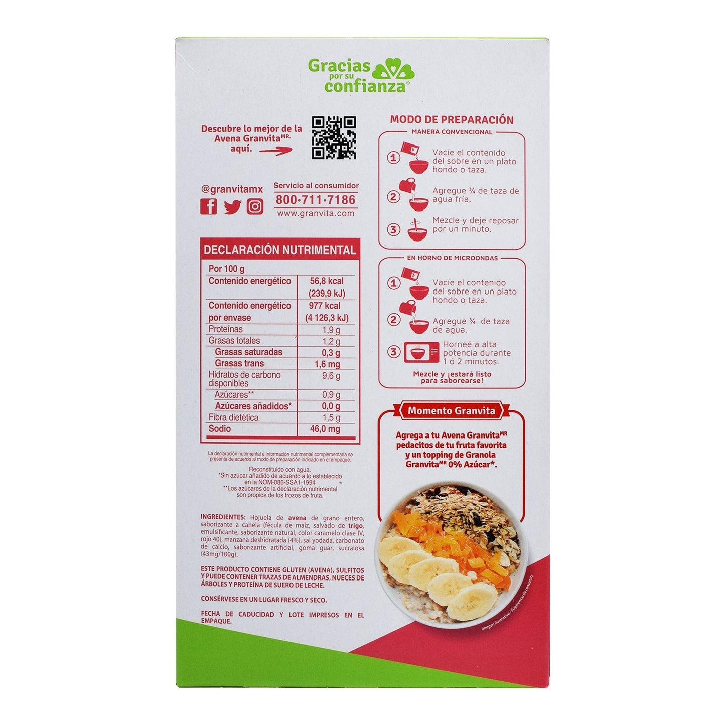 Avena Instantanea 0 Azucar Manzana 280 G (GRANVITA)