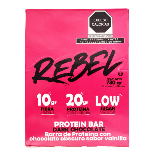 Barra De Proteina Chocolate Oscuro 65G (Paquete 12) (REBEL)