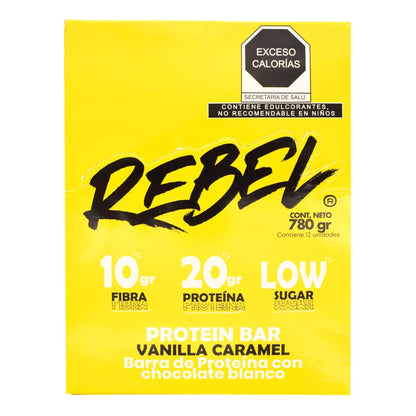 Barra De Proteina Vainilla Caramelo 65G (Paquete 12) (REBEL)