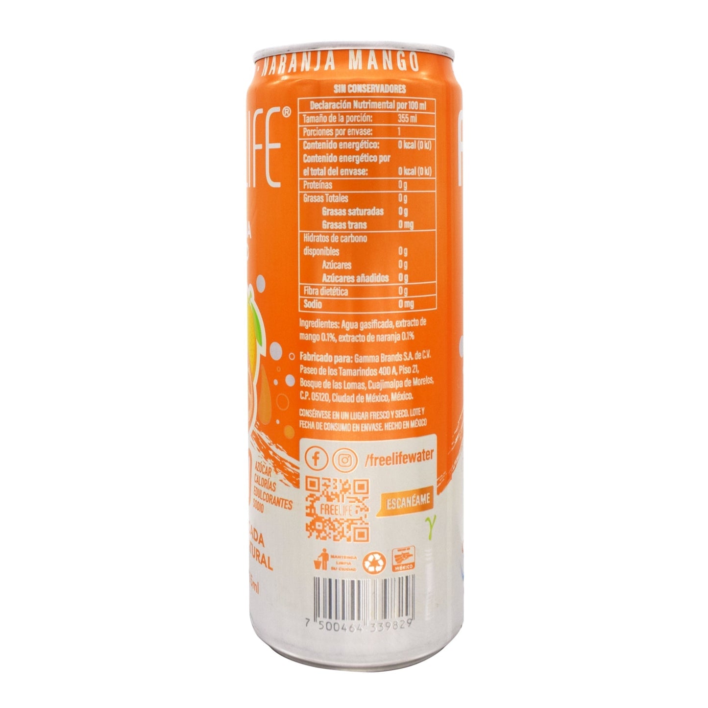 Agua Gasificada Naranja Mango 355 Mililitros (FREELIFE)