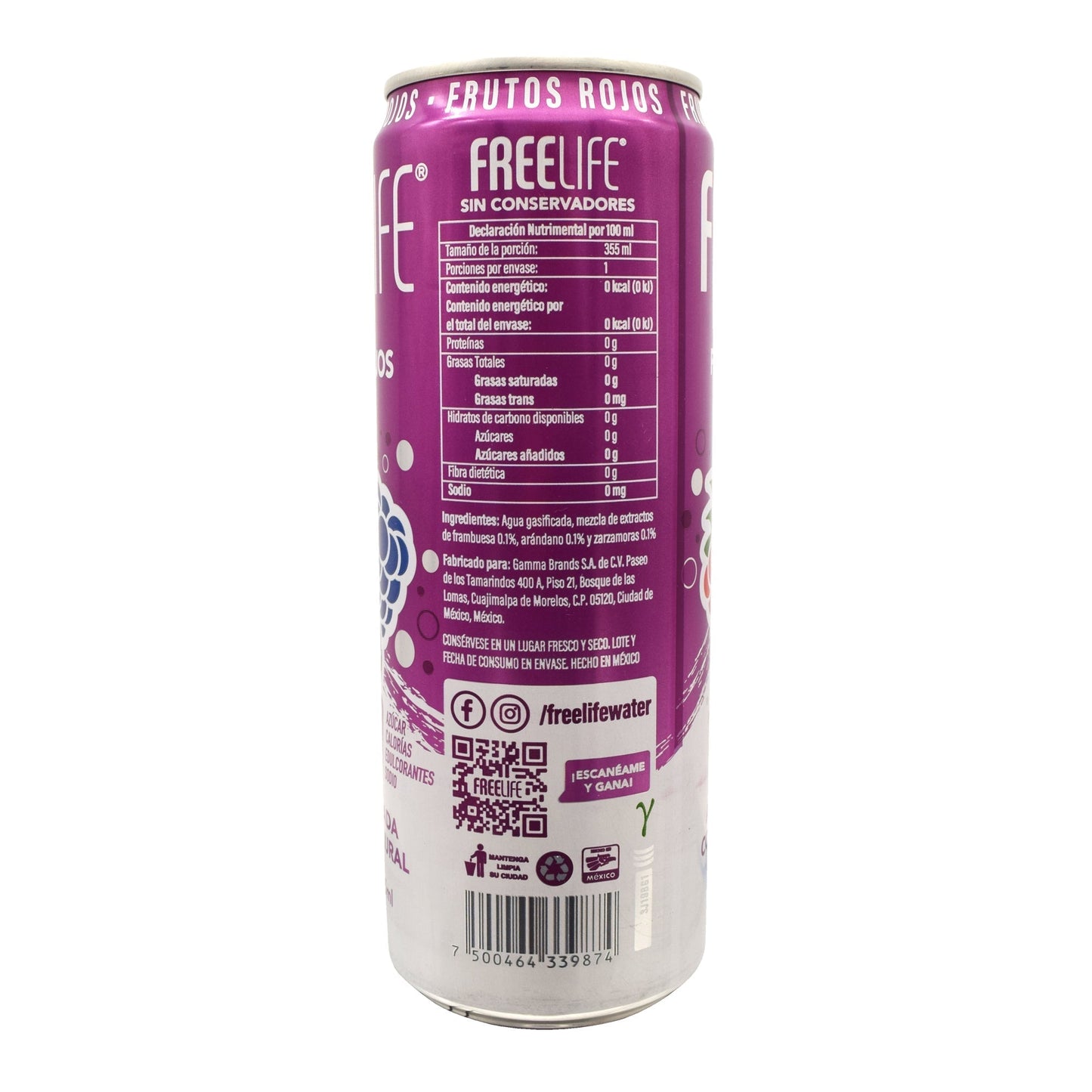 Agua Gasificada Frutos Rojos 355 Mililitros (FREELIFE)