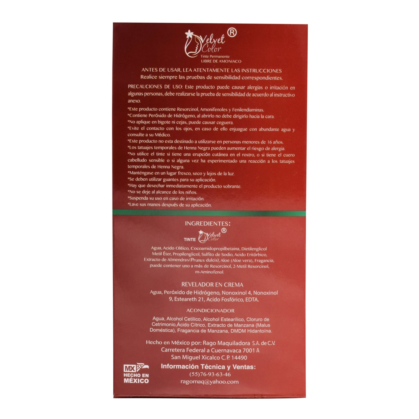 Tinte Castaí±o Oscuro 150 Mililitros (VELVET COLOR)