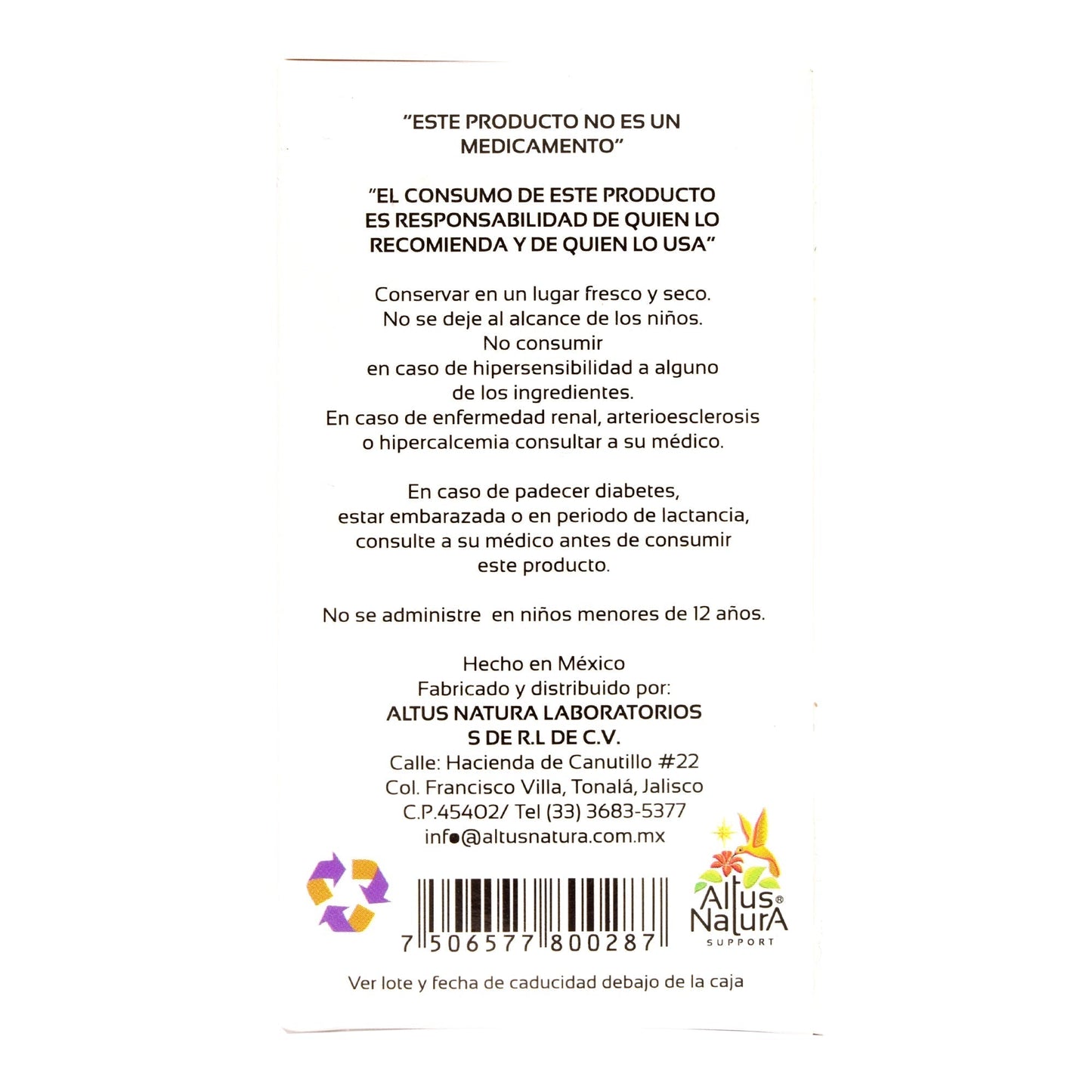 Calcio 600 Minerales 30 Tabletas (ALTUS NATURA)