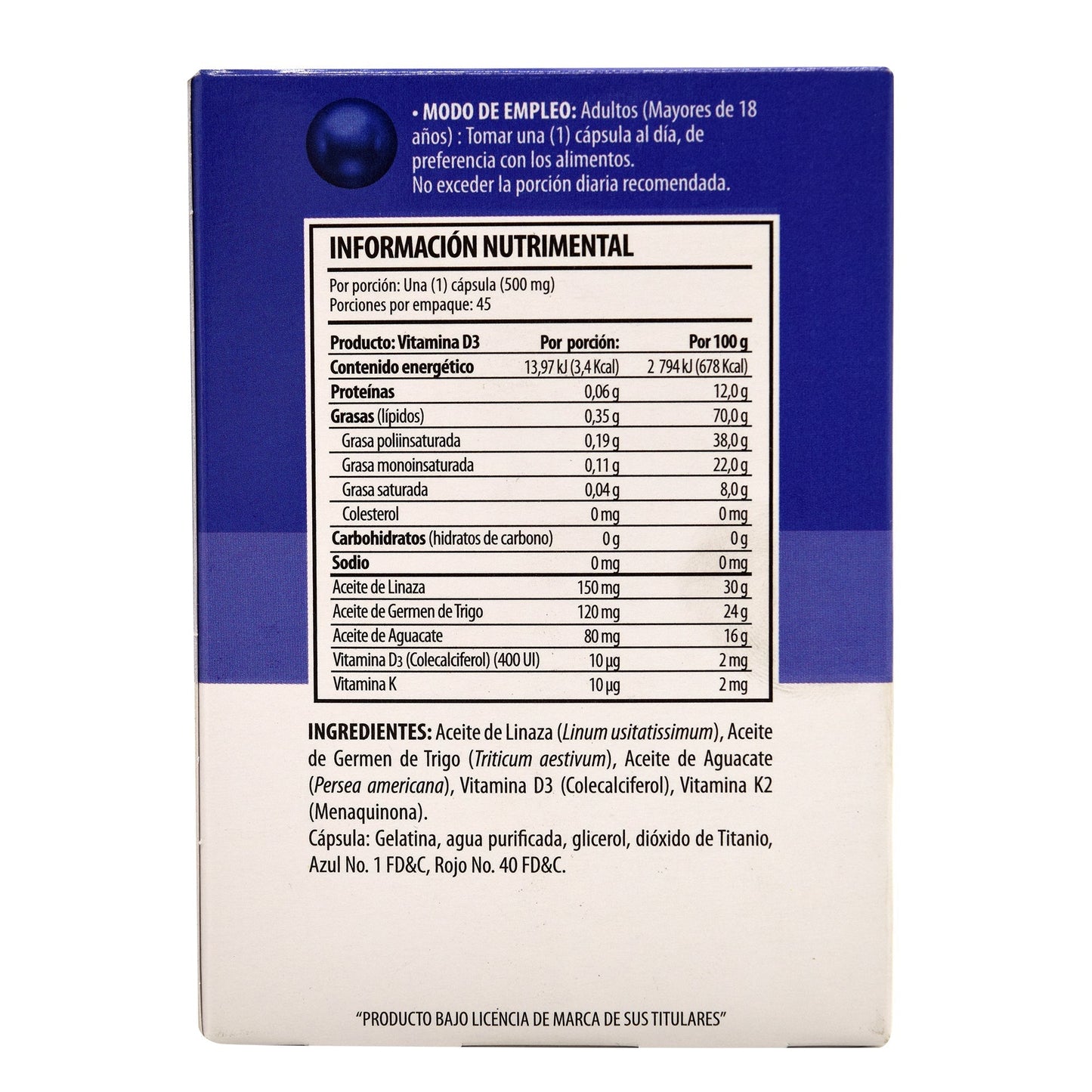 Vitamina D Con Aceite De Linaza 45 Cápsulas (SOLANUM)