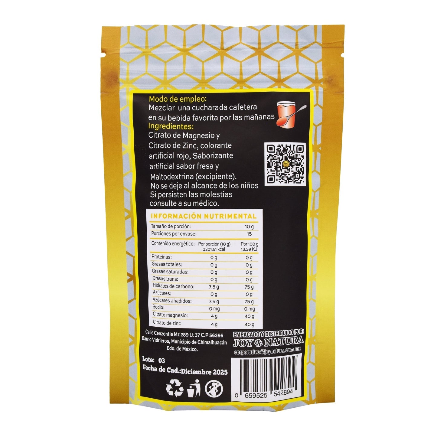 Citrato De Magnesio Zinc Sab Fresa 150 G (JOY NATURA)