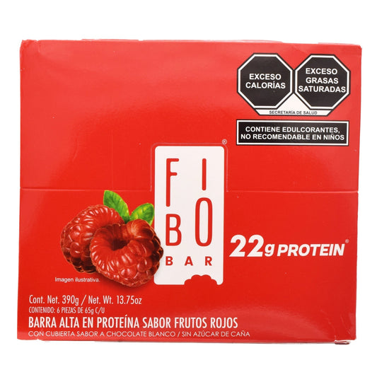 Barra De Proteina Cubierta De Chocolate Frutos Rojos 65 G (Paquete 6) (FIBO BAR)