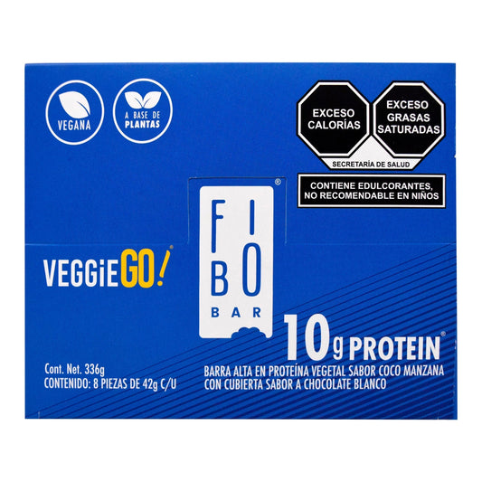 Barra Proteina Vegetal Cubierta Chocolate Blanco Coco Manzana 42 G (Paquete 8) (FIBO BAR)