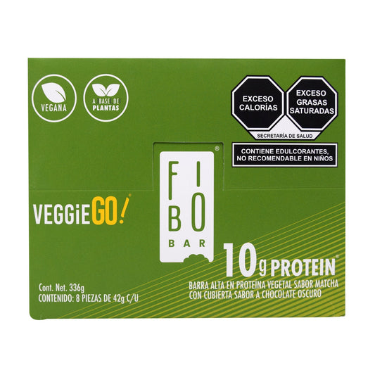 Barra Proteina Vegetal Cubierta Chocolate Blanco Matcha 42 G (Paquete 8) (FIBO BAR)