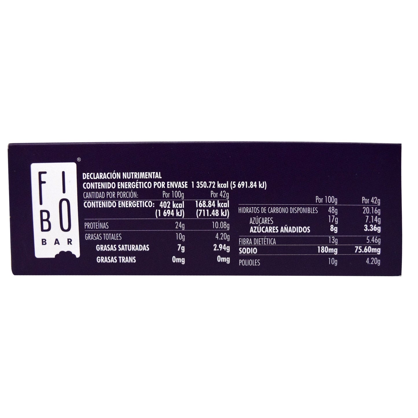 Barra Proteina Vegetal Cubierta Chocolate  Blue Berry Mora Azul 42 G (Paquete 8) (FIBO BAR)