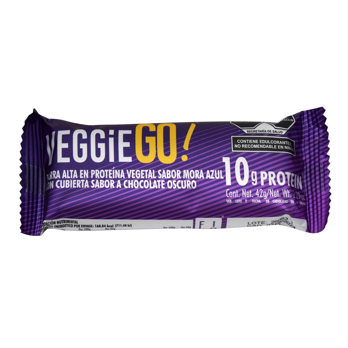 Barra Proteina Vegetal Cubierta Chocolate  Blue Berry Mora Azul 42 G (Paquete 8) (FIBO BAR)