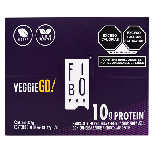 Barra Proteina Vegetal Cubierta Chocolate  Blue Berry Mora Azul 42 G (Paquete 8) (FIBO BAR)