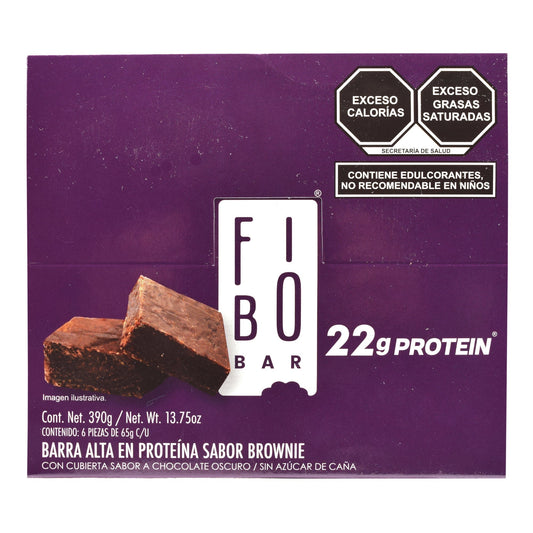 Barra De Proteina Cubierta De Chocolate Oscuro Brownie 65 G (Paquete 6) (FIBO BAR)
