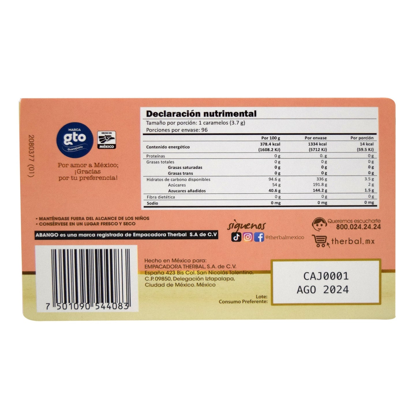 Caramelo Abango Con Jengibre 29.6 G (Paquete 12) (THERBAL)