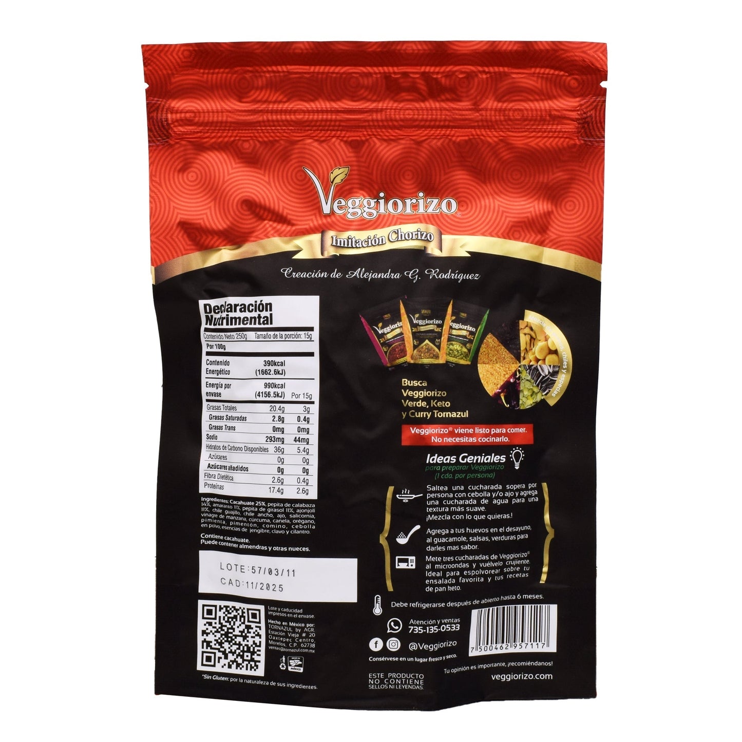 Chorizo Rojo 250 G (VEGGIORIZO)