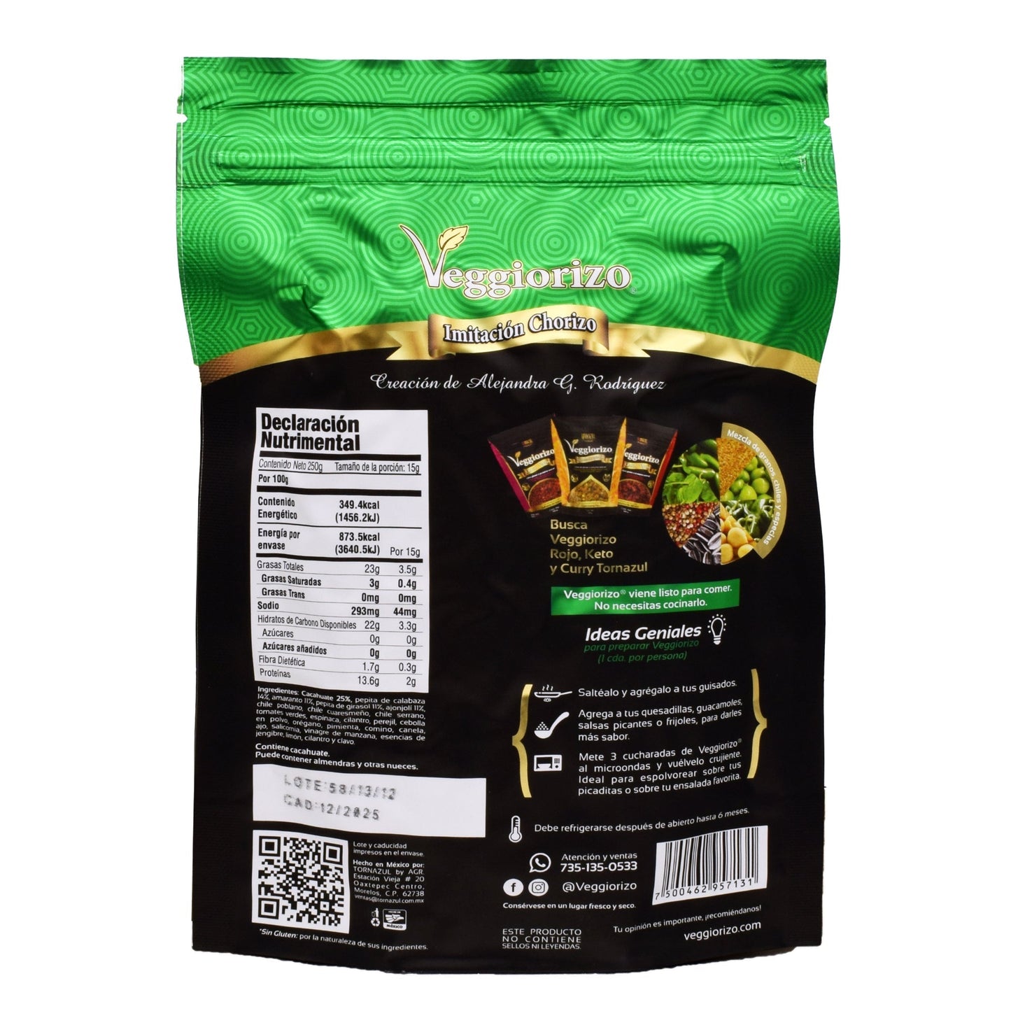Chorizo Verde 250 G (VEGGIORIZO)