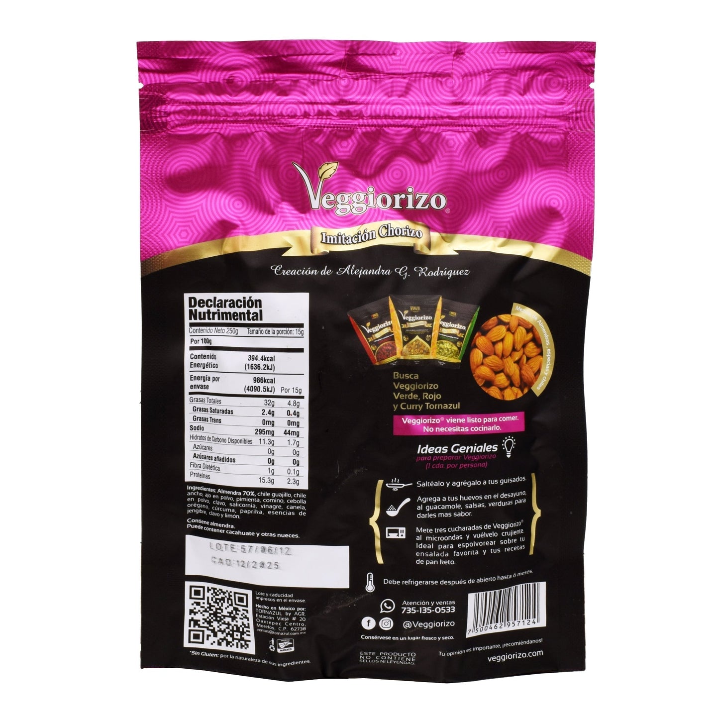 Chorizo Keto 250 G (VEGGIORIZO)