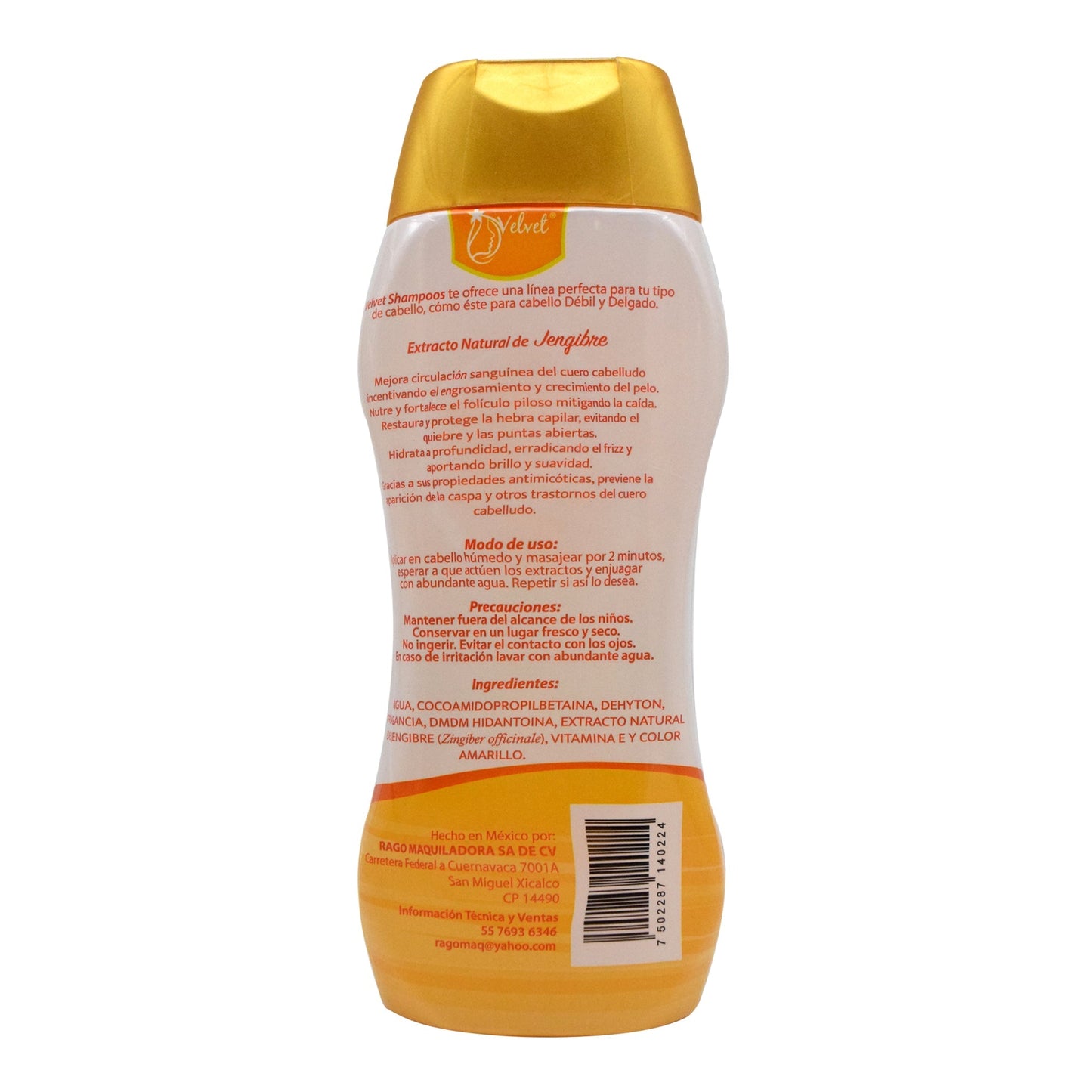 Shampoo Jengibre 500 Mililitros (VELVET)