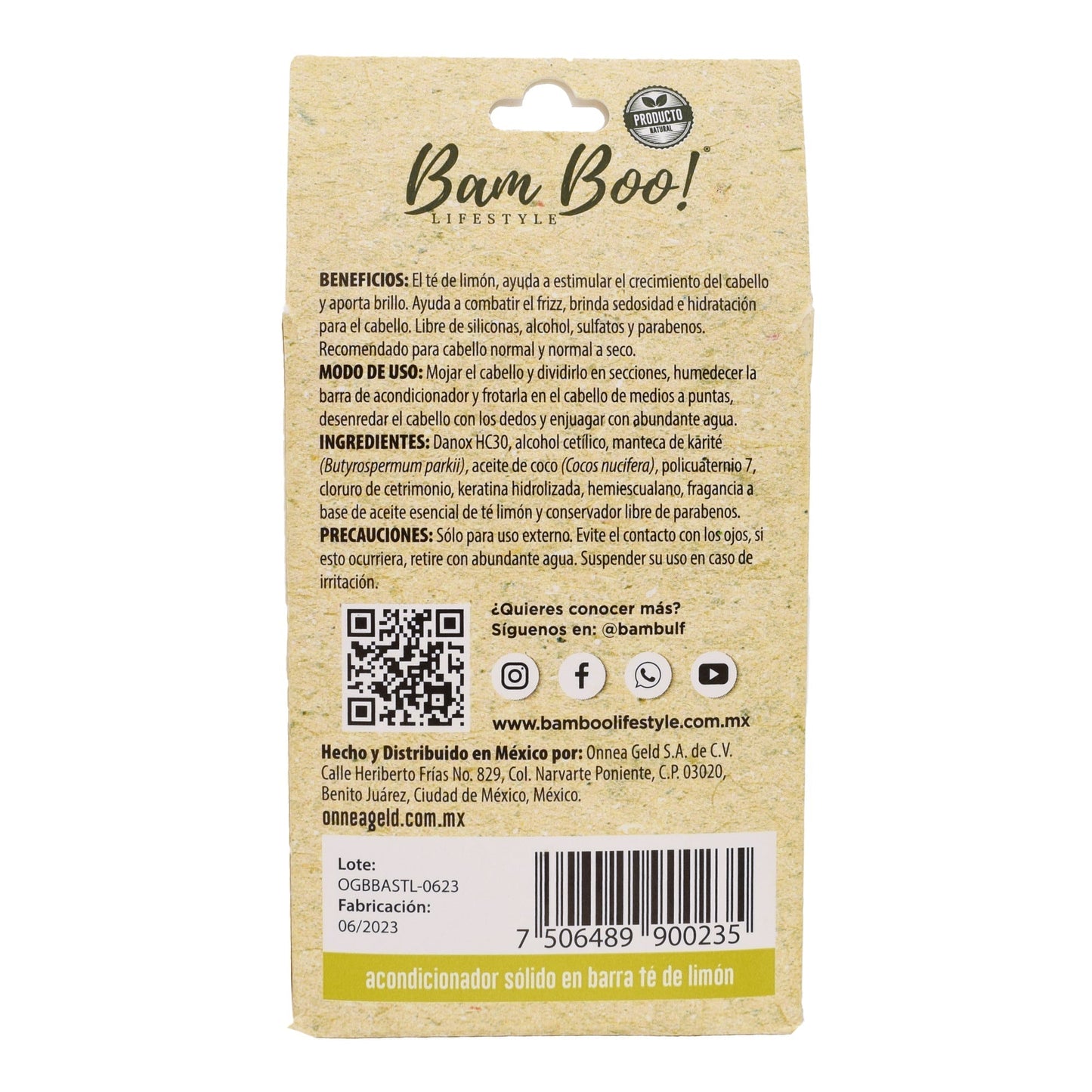 Acondicionador Solido Te Limon 80 G (BAM BOO! LIFESTYLE)