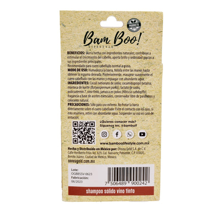 Shampoo Solido Vino Tinto 80 G (BAM BOO! LIFESTYLE)