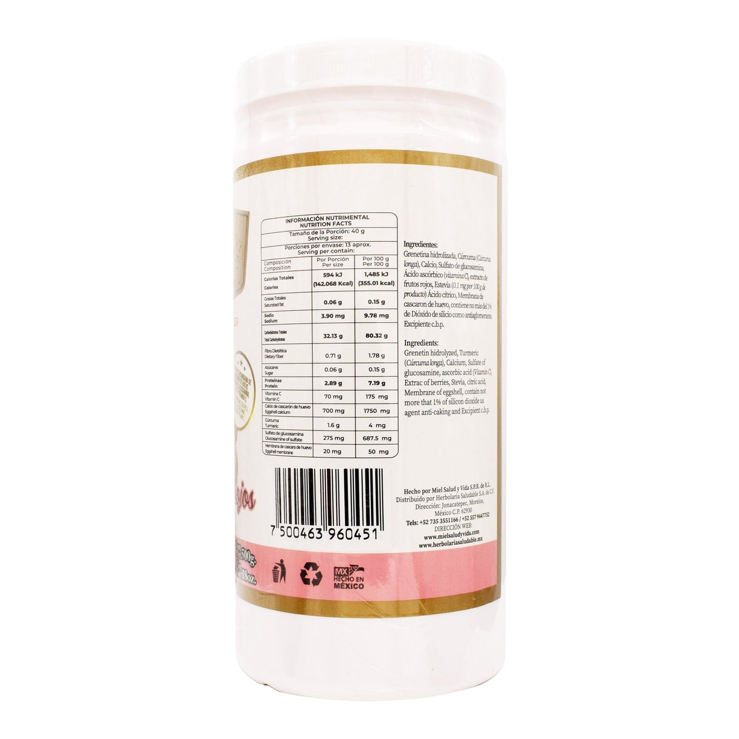 Grenetina Hidrolizada C/ Membrana De Hvo Sab Frutos Rojos 500 G (PRETTY BEE)