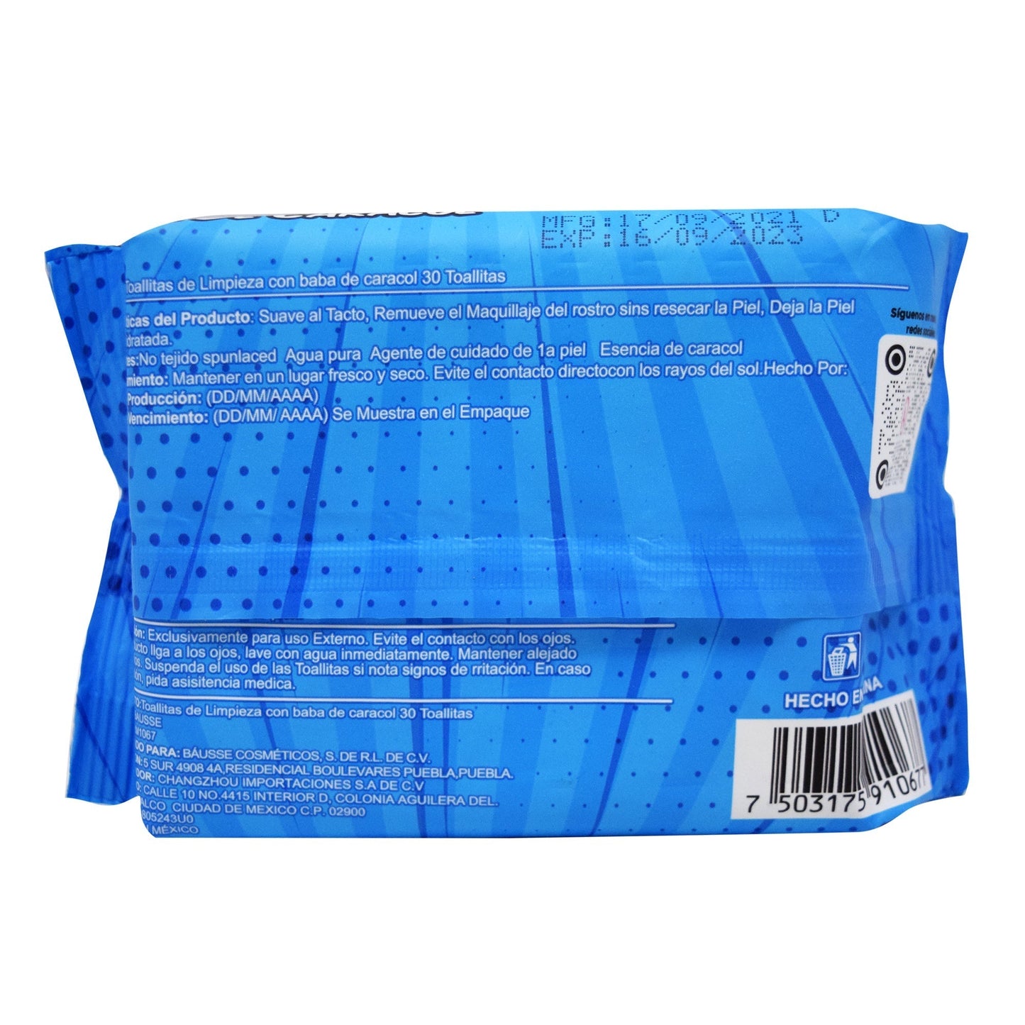 Toallita Desmaquillante Baba De Caracol 30 Pza (BAUSSE POP)