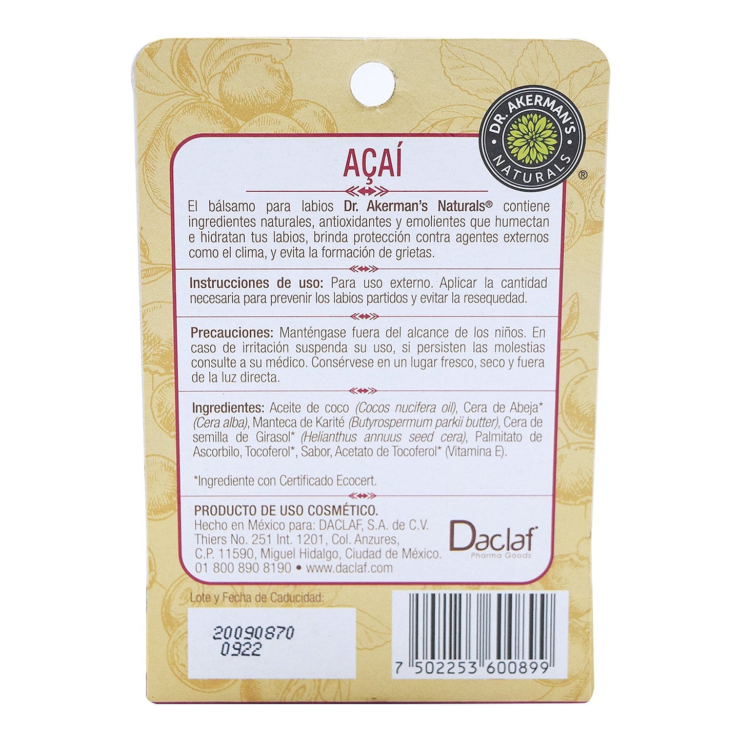 Balsamo Labial Acai 4.5 G (DR. AKERMANS NAT)