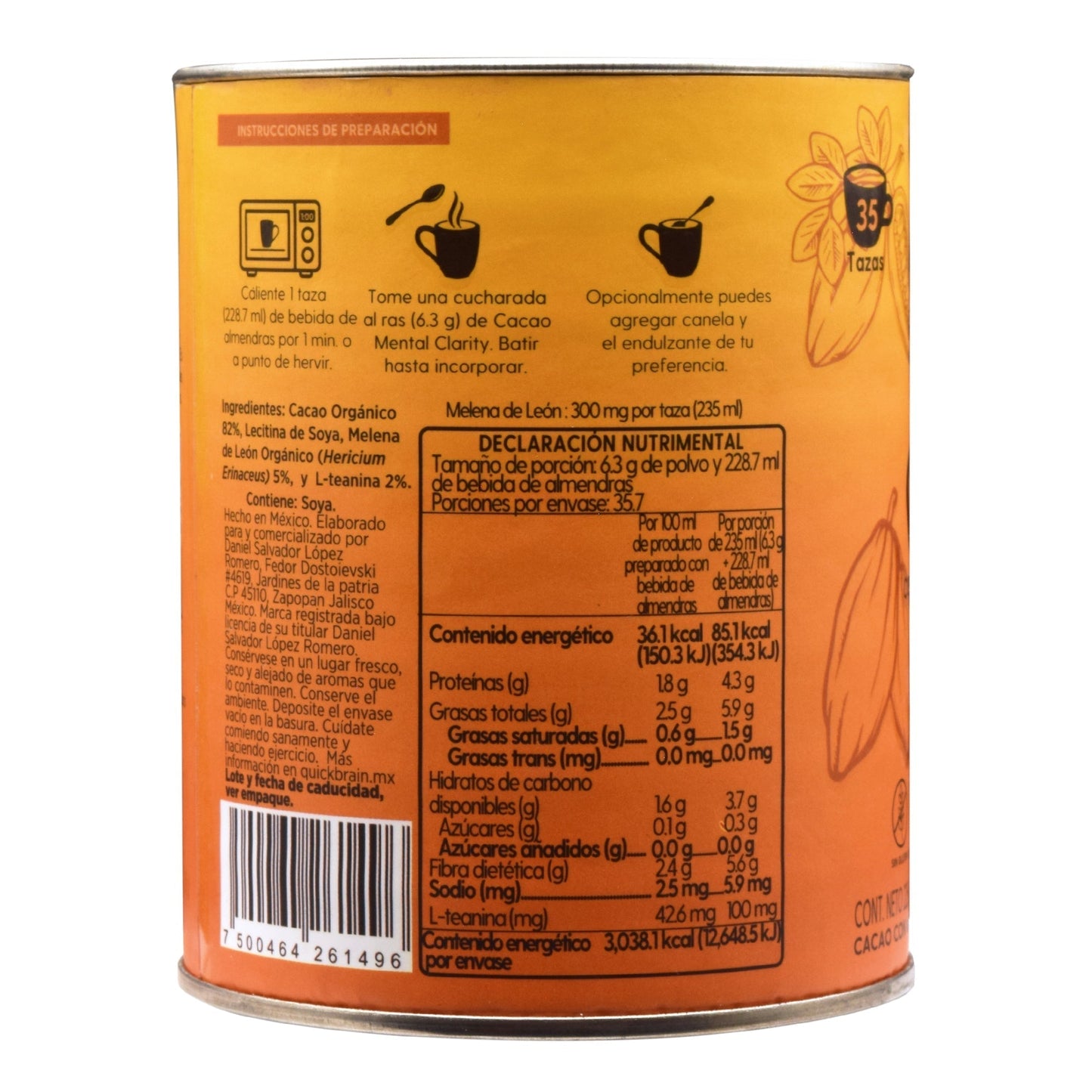 Cacao Con Melena De Leon Y L Teanina 225 G (QUICK BRAIN)