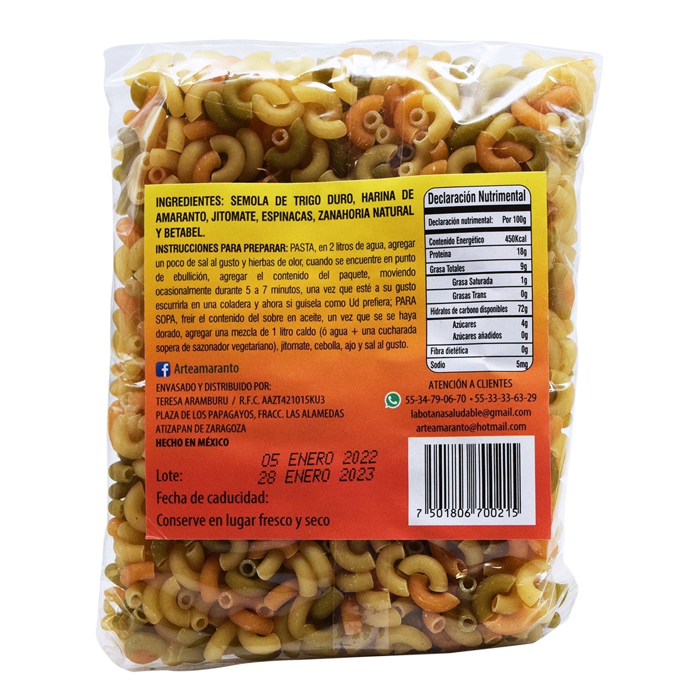 Pasta Integral Amaranto Codito  200 G (ARTE AMARANTO)