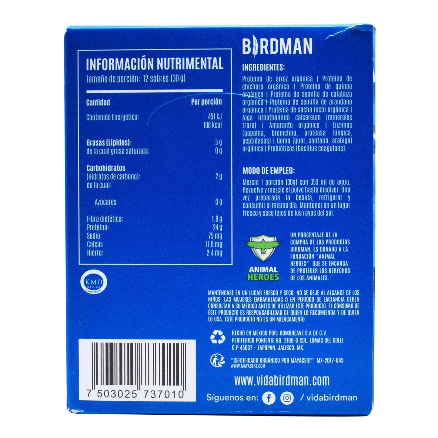 Proteina Vegetal Natural 30 G (Paquete 12) (BIRDMAN)