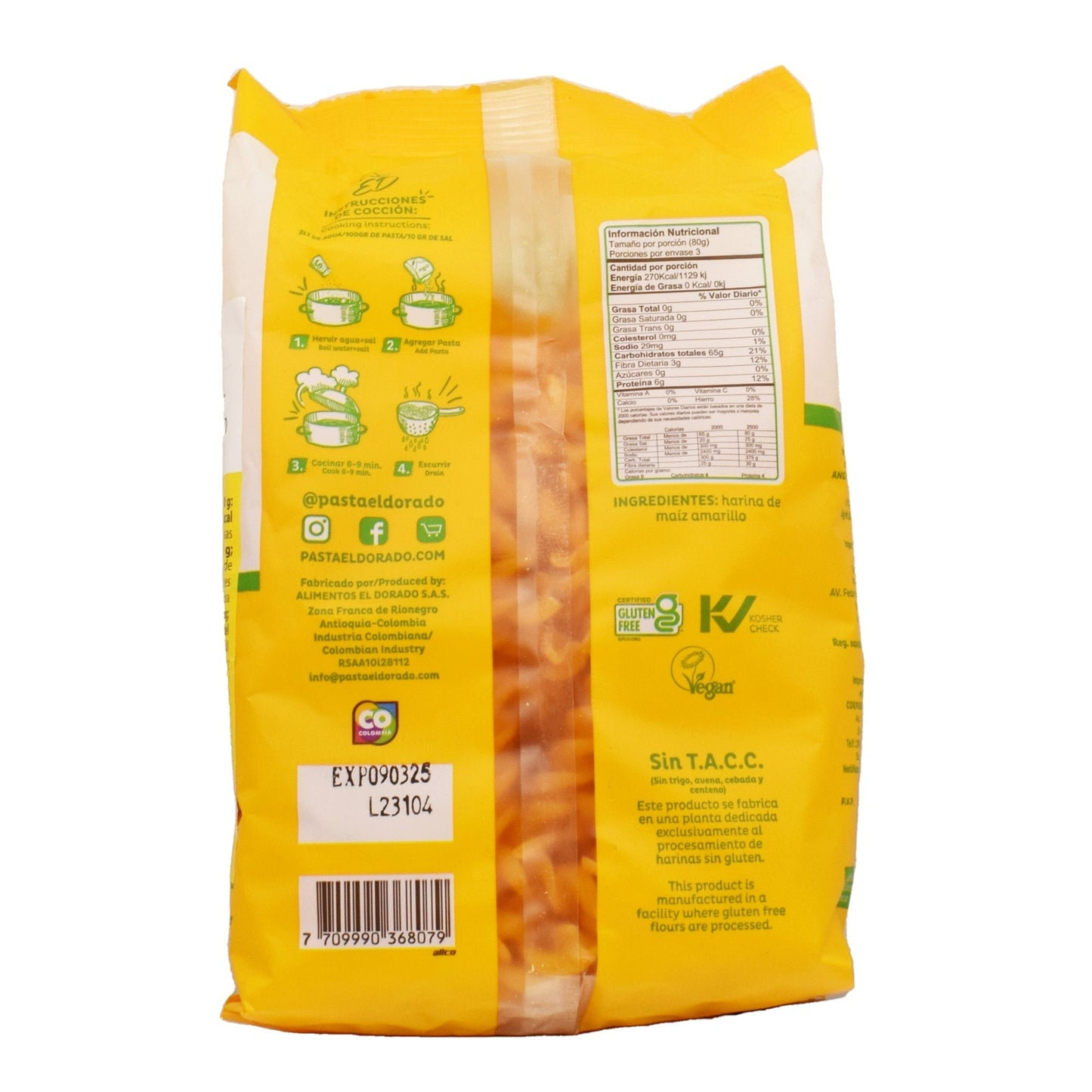 Pasta De Maiz Fusilli 250 G (EL DORADO)
