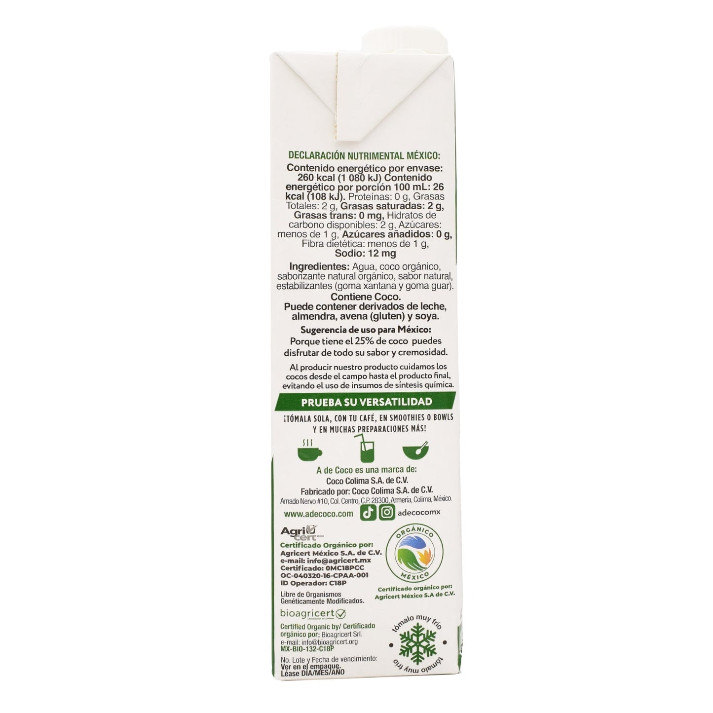 Bebida De Coco Organico 1L (A DE COCO)