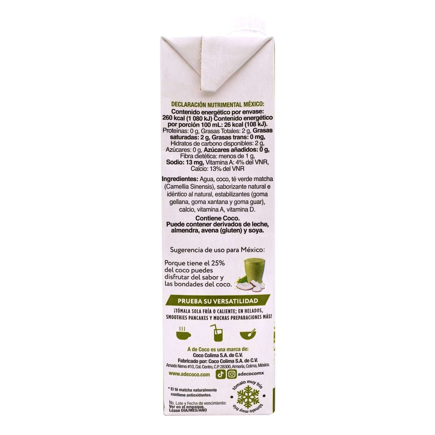 Bebida Coco Matcha 1 L (A DE COCO)