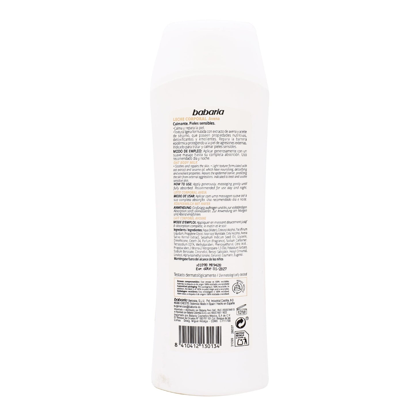 Leche Corporal Avena Sesamo 400 Mililitros (BABARIA)