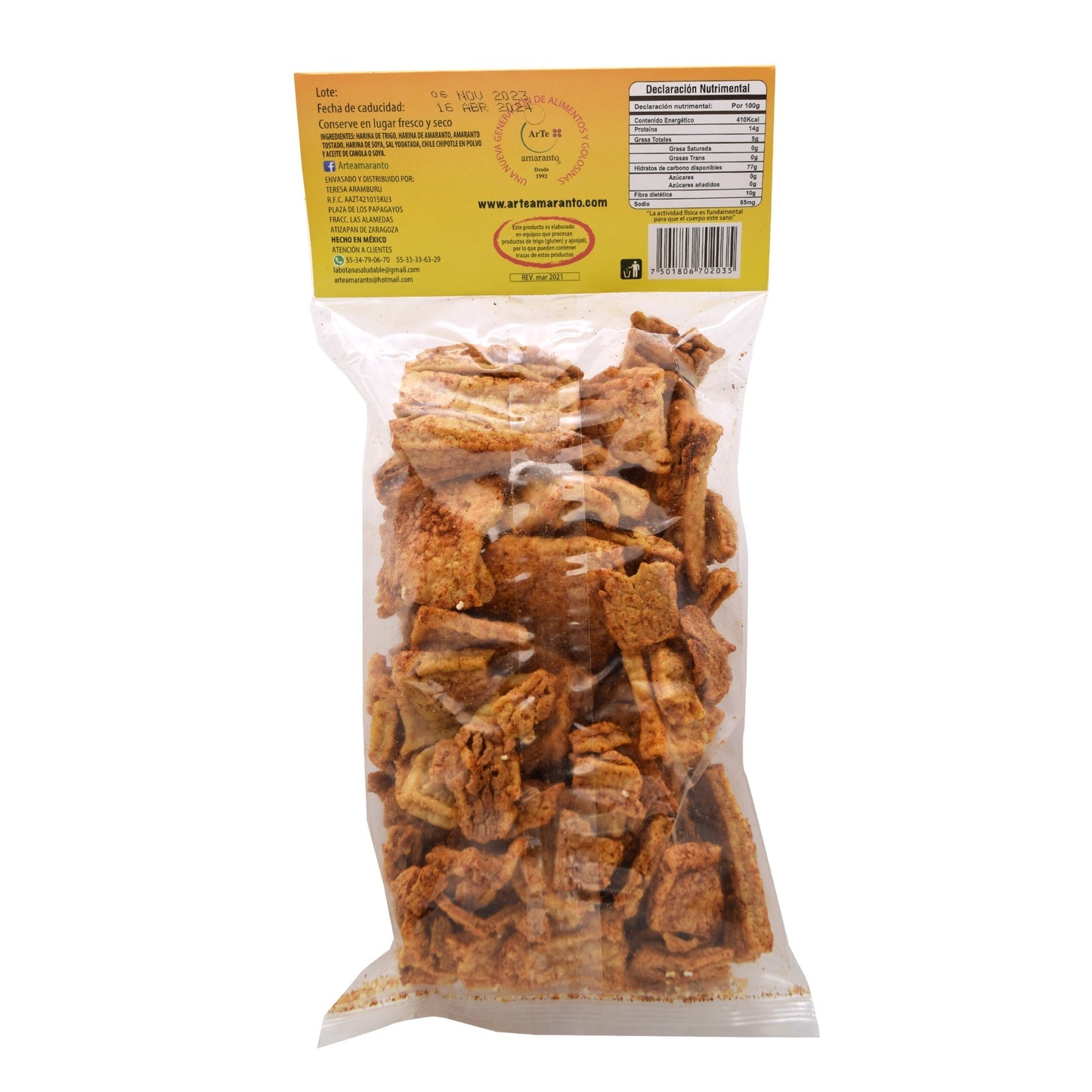 Chicharron Con Amaranto Y Soya Chipotle 100 G (Caja 20) (ARTE AMARANTO)